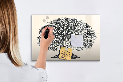 Pizarra borrable de cristal con imanes Un árbol de los recuerdos con un espacio para fotos.