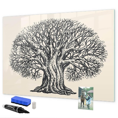Pizarra borrable de cristal con imanes Un árbol de los recuerdos con un espacio para fotos.