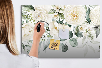 Pizarra magnética de pared con rotulador Motivo floral con espacio para fotos