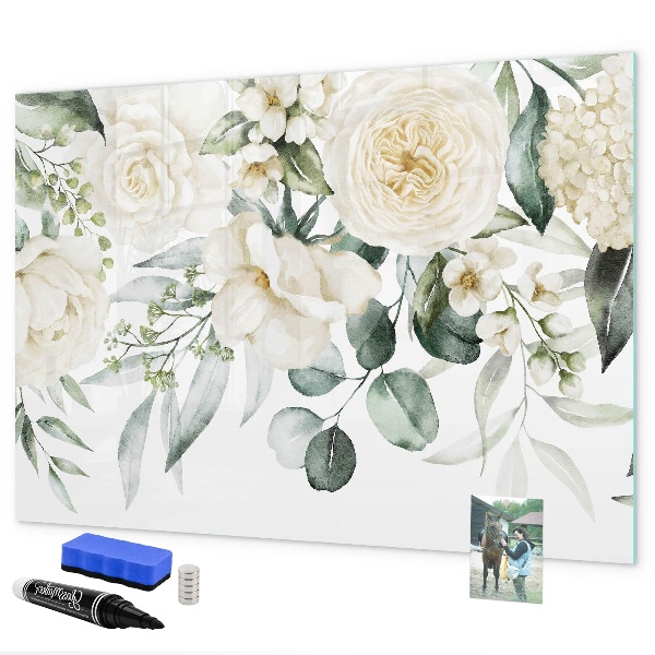 Pizarra magnética de pared con rotulador Motivo floral con espacio para fotos