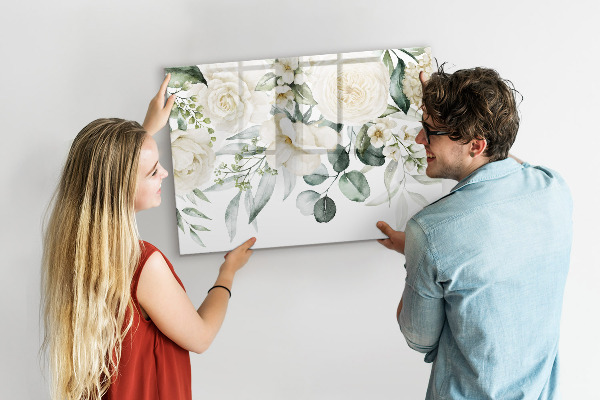 Pizarra magnética de pared con rotulador Motivo floral con espacio para fotos