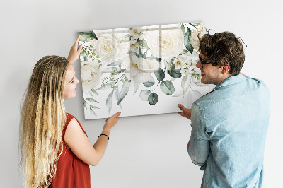 Pizarra magnética de pared con rotulador Motivo floral con espacio para fotos
