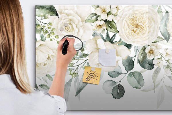 Pizarra magnética de pared con rotulador Motivo floral con espacio para fotos