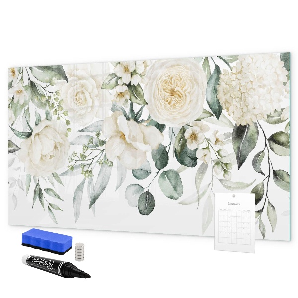 Pizarra magnética de pared con rotulador Motivo floral con espacio para fotos