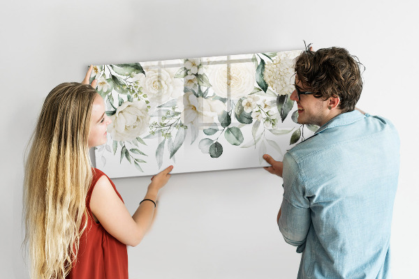 Pizarra magnética de pared con rotulador Motivo floral con espacio para fotos