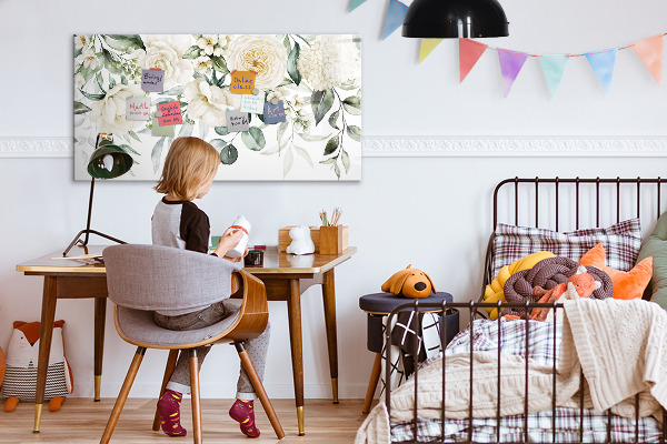 Pizarra magnética de pared con rotulador Motivo floral con espacio para fotos