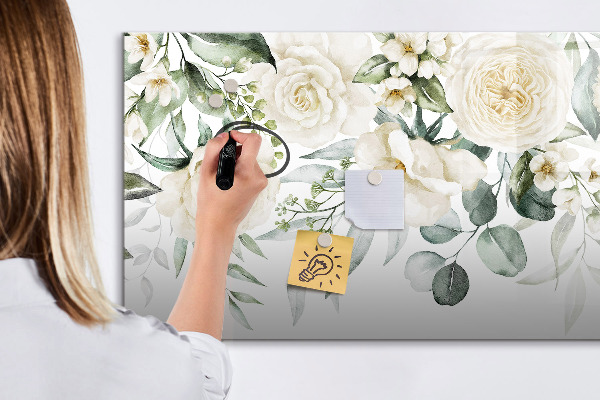 Pizarra magnética de pared con rotulador Motivo floral con espacio para fotos