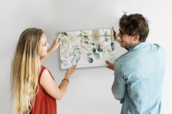 Pizarra magnética de pared con rotulador Motivo floral con espacio para fotos