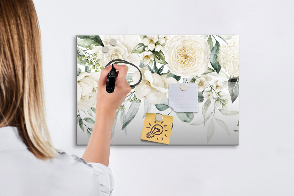 Pizarra magnética de pared con rotulador Motivo floral con espacio para fotos