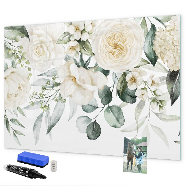Pizarra magnética de pared con rotulador Motivo floral con espacio para fotos