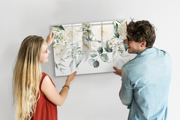 Pizarra magnética de pared con rotulador Motivo floral con espacio para fotos