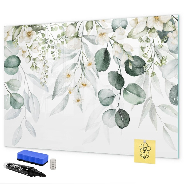 Pizarra borrable de cristal con imanes Un elegante tablero para presentar recuerdos.