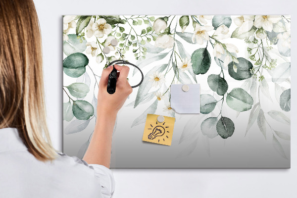 Pizarra borrable de cristal con imanes Un elegante tablero para presentar recuerdos.