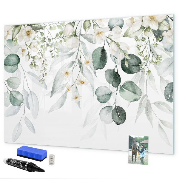 Pizarra borrable de cristal con imanes Un elegante tablero para presentar recuerdos.