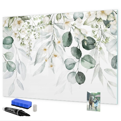 Pizarra borrable de cristal con imanes Un elegante tablero para presentar recuerdos.