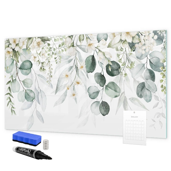Pizarra borrable de cristal con imanes Un elegante tablero para presentar recuerdos.
