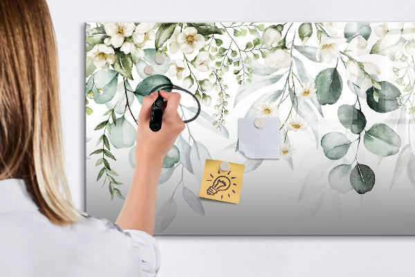 Pizarra borrable de cristal con imanes Un elegante tablero para presentar recuerdos.