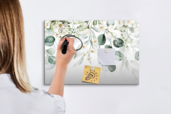 Pizarra borrable de cristal con imanes Un elegante tablero para presentar recuerdos.