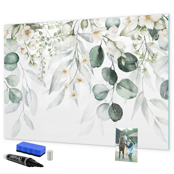 Pizarra borrable de cristal con imanes Un elegante tablero para presentar recuerdos.