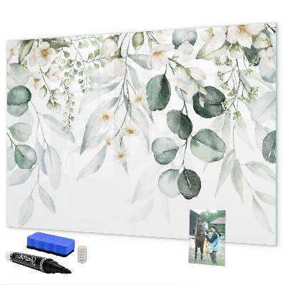 Pizarra borrable de cristal con imanes Un elegante tablero para presentar recuerdos.