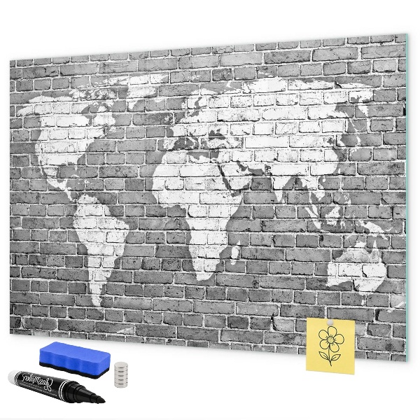 Pizarra borrable de cristal con imanes Mapa del mundo con ubicaciones de fotos