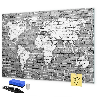 Pizarra borrable de cristal con imanes Mapa del mundo con ubicaciones de fotos