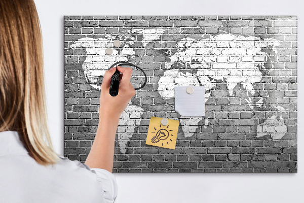 Pizarra borrable de cristal con imanes Mapa del mundo con ubicaciones de fotos