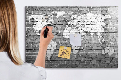 Pizarra borrable de cristal con imanes Mapa del mundo con ubicaciones de fotos