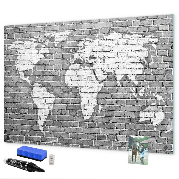 Pizarra borrable de cristal con imanes Mapa del mundo con ubicaciones de fotos