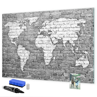 Pizarra borrable de cristal con imanes Mapa del mundo con ubicaciones de fotos
