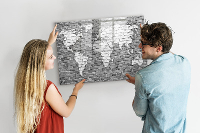 Pizarra borrable de cristal con imanes Mapa del mundo con ubicaciones de fotos