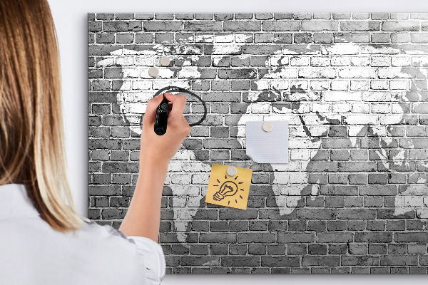 Pizarra borrable de cristal con imanes Mapa del mundo con ubicaciones de fotos