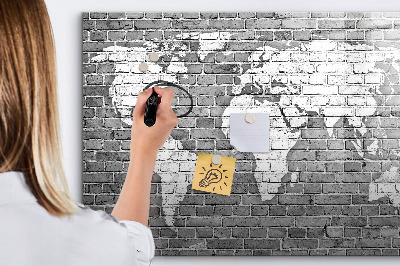 Pizarra borrable de cristal con imanes Mapa del mundo con ubicaciones de fotos