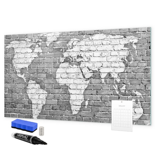 Pizarra borrable de cristal con imanes Mapa del mundo con ubicaciones de fotos