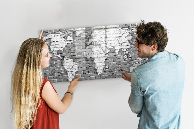 Pizarra borrable de cristal con imanes Mapa del mundo con ubicaciones de fotos