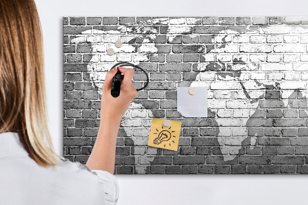 Pizarra borrable de cristal con imanes Mapa del mundo con ubicaciones de fotos