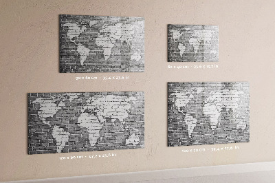 Pizarra borrable de cristal con imanes Mapa del mundo con ubicaciones de fotos