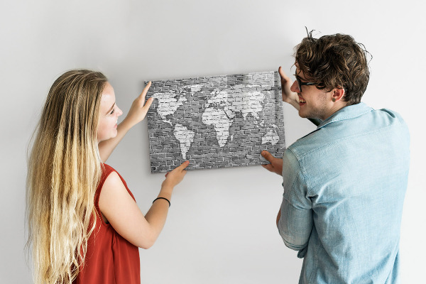 Pizarra borrable de cristal con imanes Mapa del mundo con ubicaciones de fotos