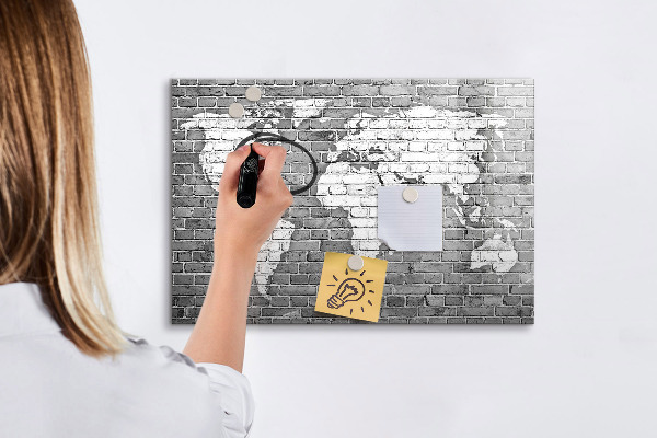 Pizarra borrable de cristal con imanes Mapa del mundo con ubicaciones de fotos
