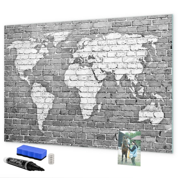 Pizarra borrable de cristal con imanes Mapa del mundo con ubicaciones de fotos
