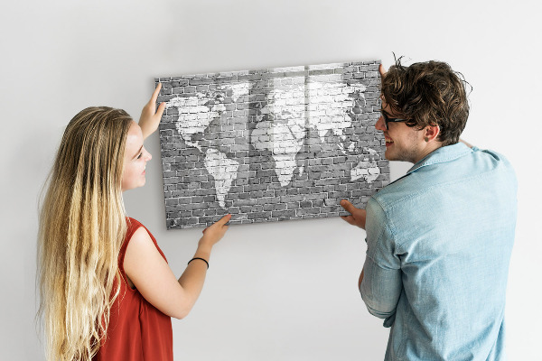 Pizarra borrable de cristal con imanes Mapa del mundo con ubicaciones de fotos