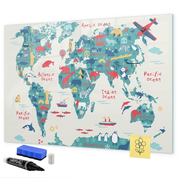 Pizarra magnética de pared con rotulador Mapa interactivo del mundo con imanes
