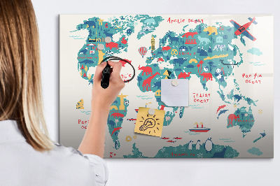 Pizarra magnética de pared con rotulador Mapa interactivo del mundo con imanes