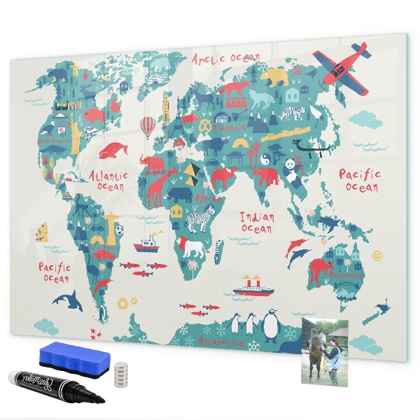 Pizarra magnética de pared con rotulador Mapa interactivo del mundo con imanes