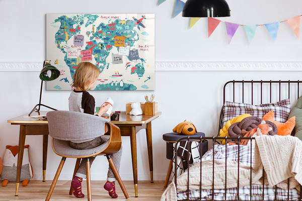 Pizarra magnética de pared con rotulador Mapa interactivo del mundo con imanes