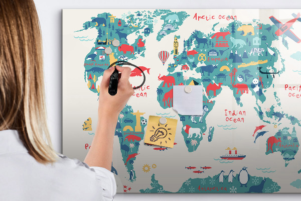 Pizarra magnética de pared con rotulador Mapa interactivo del mundo con imanes