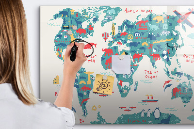 Pizarra magnética de pared con rotulador Mapa interactivo del mundo con imanes