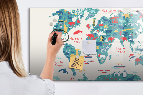 Pizarra magnética de pared con rotulador Mapa interactivo del mundo con imanes
