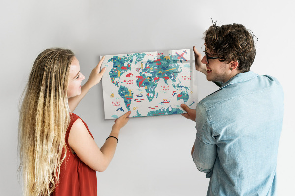 Pizarra magnética de pared con rotulador Mapa interactivo del mundo con imanes