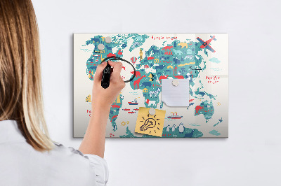 Pizarra magnética de pared con rotulador Mapa interactivo del mundo con imanes